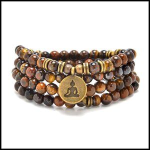 Gold-Plated Mala Beads Bracelet Necklace Yoga Symbol Charm Meditation Jewelry